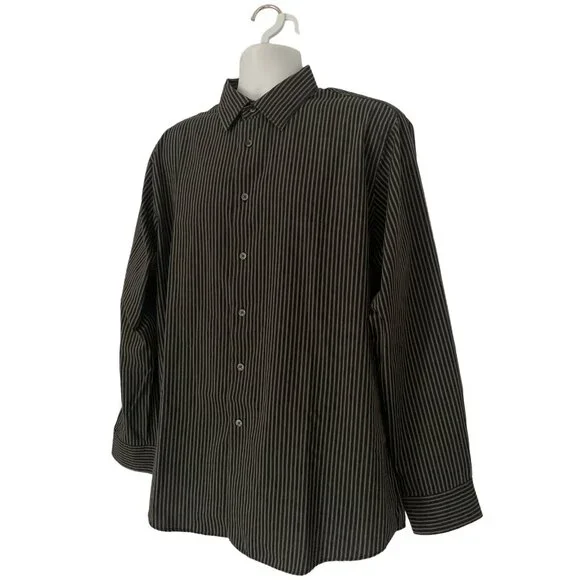 Van Heusen Mens Top Dress Shirt Long Sleeve Black Striped Large 16-16.5 - Picture 4 of 12